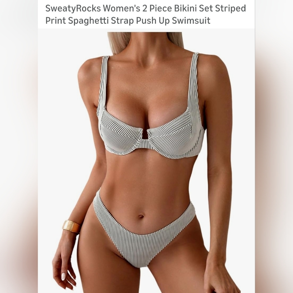 Striped Black & White Two-Piece Bikini. B-30